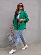 R&B | Denimjacke Boho Nicht Dehnbar, Einfarbig, Knopfverschluss