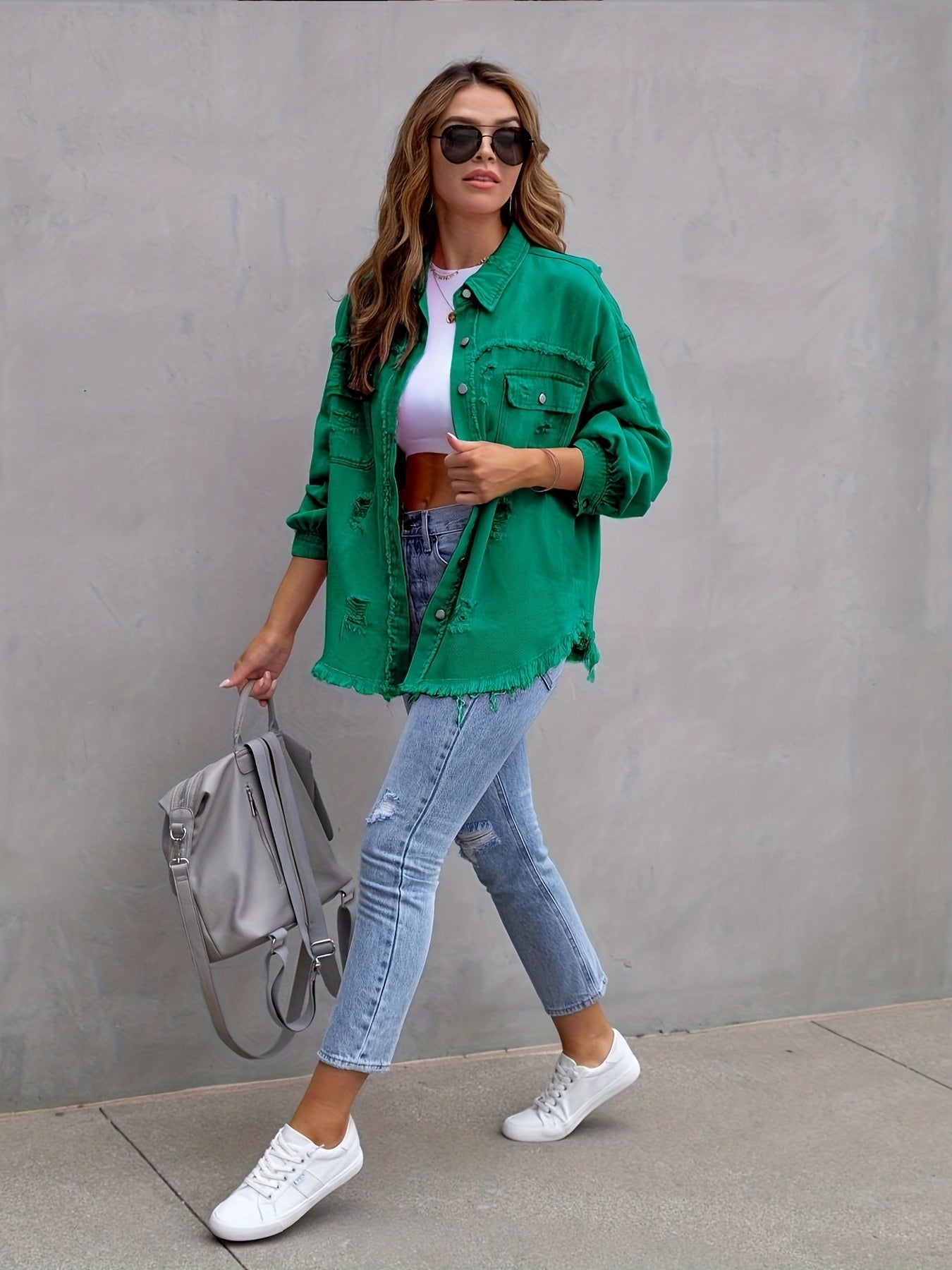 R&B | Denimjacke Boho Nicht Dehnbar, Einfarbig, Knopfverschluss