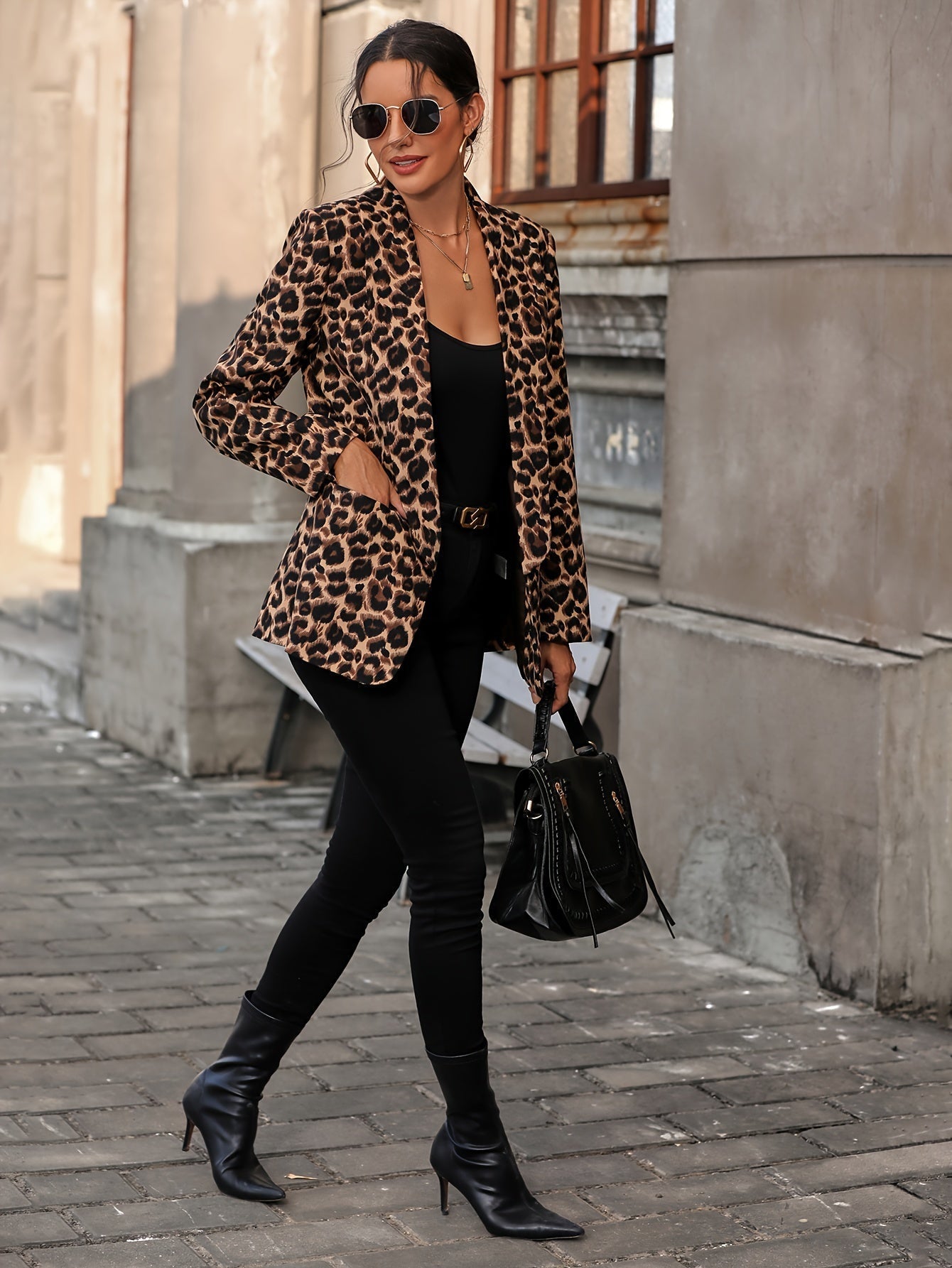 R&B | Eleganter Business Langblazer mit Leopardenmuster für alle Jahreszeiten