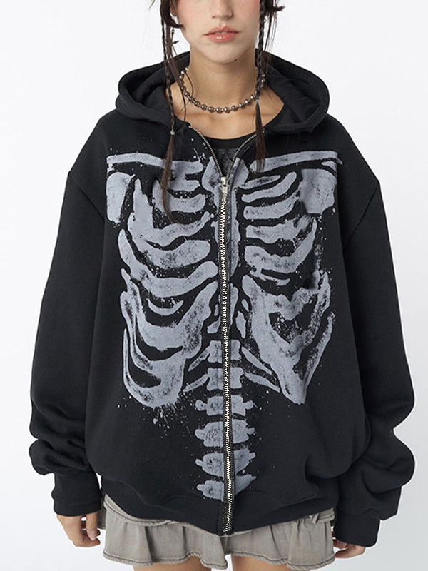 R&B | Schwarze Oversized Hoodie mit Skelettdruck
