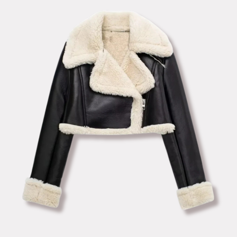 R&B | Kurze Lederjacke mit Teddy-Futter