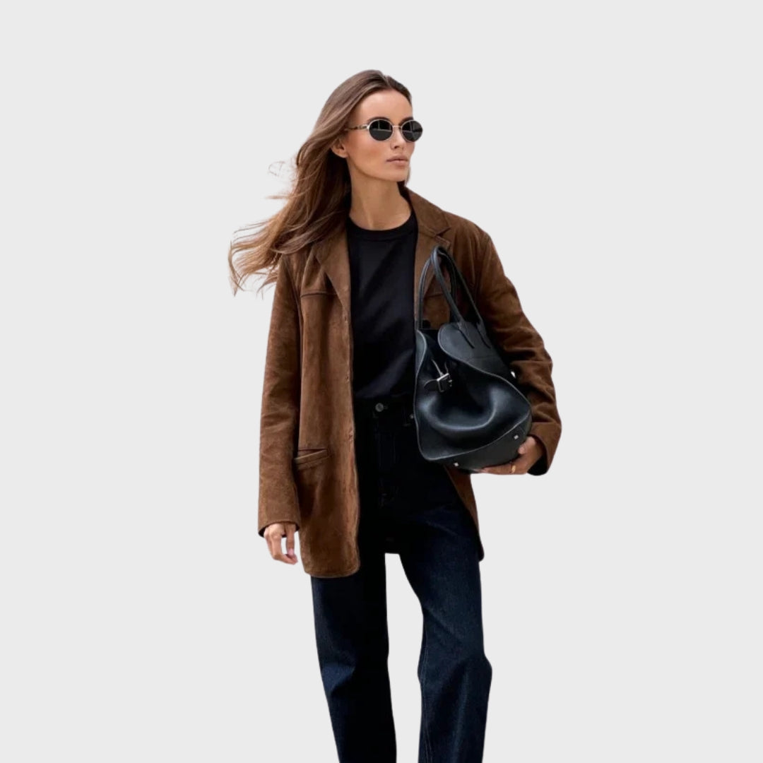 R&B | Elegante und warme Jacke mit braunem Wildlederrevers
