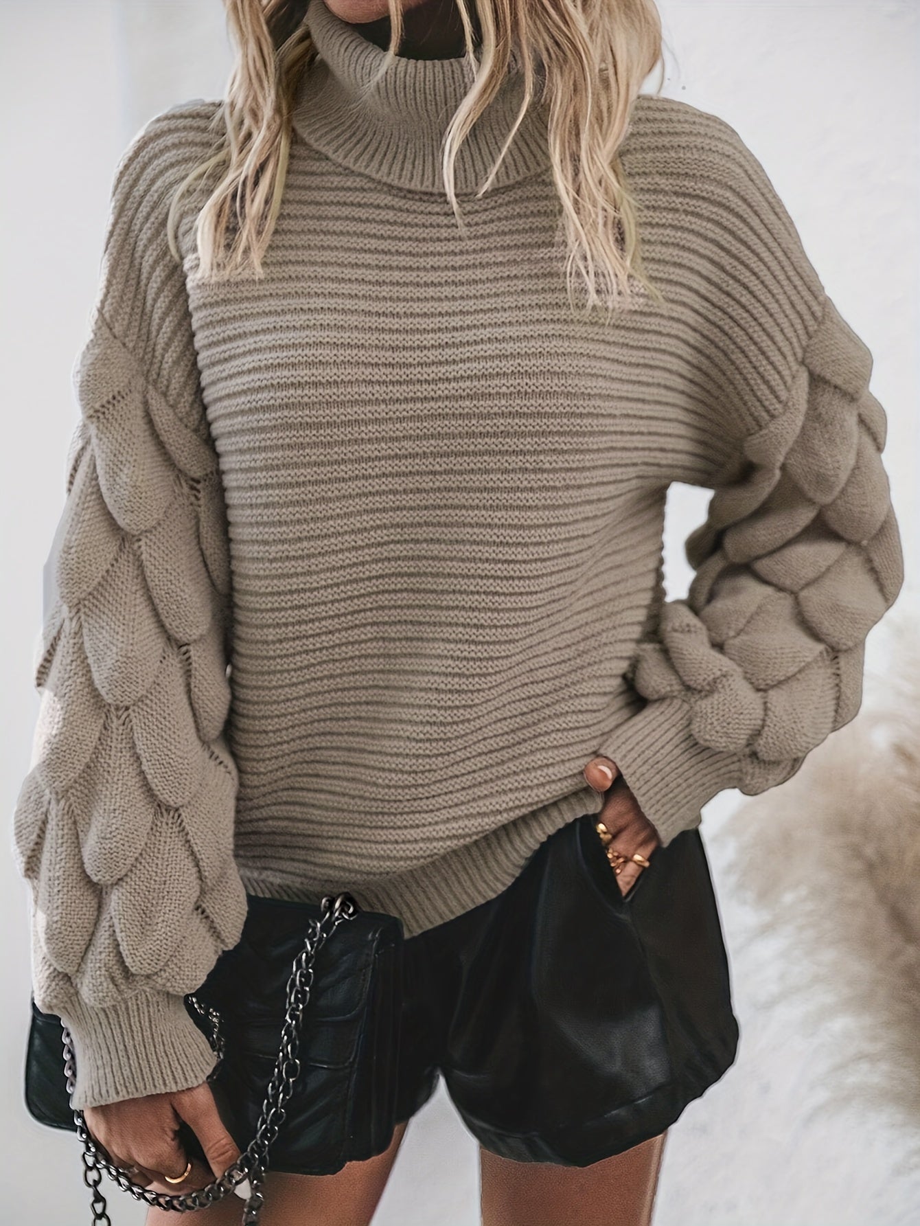 R&B | Strickpullover mit Hohem Kragen Weich und Elegant Einzigartige Ärmel