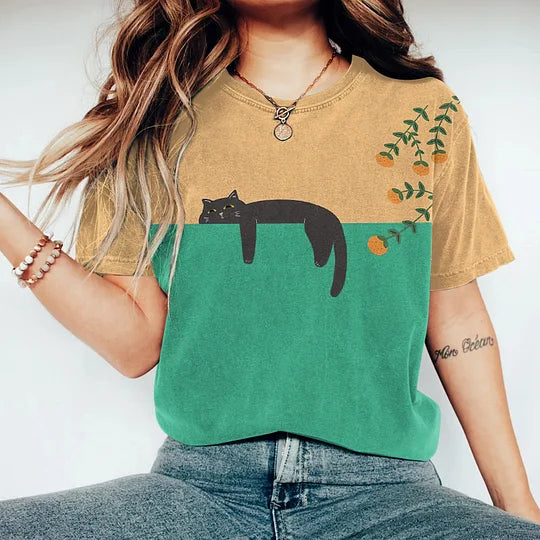 R&B | Black Cat Painting Kunst Kreatives T-Shirt für Frauen