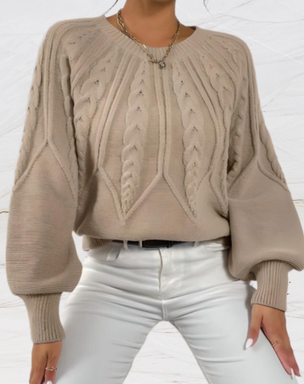 R&B | Eleganter Pullover - Beiger Pfeil-Stil Strickpullover