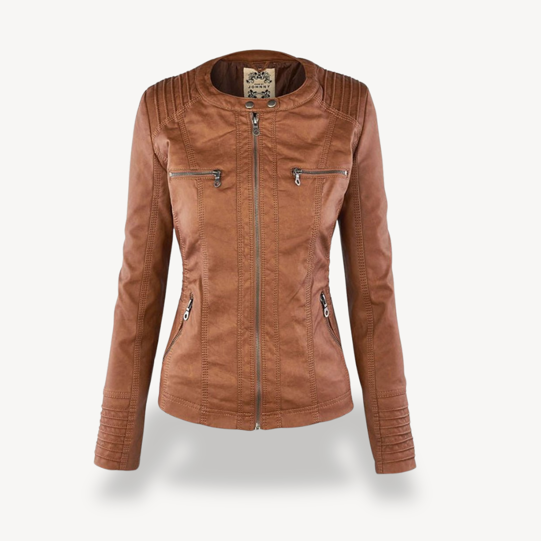 R&B | Damen Wasserdichte Lederjacke mit Kapuze