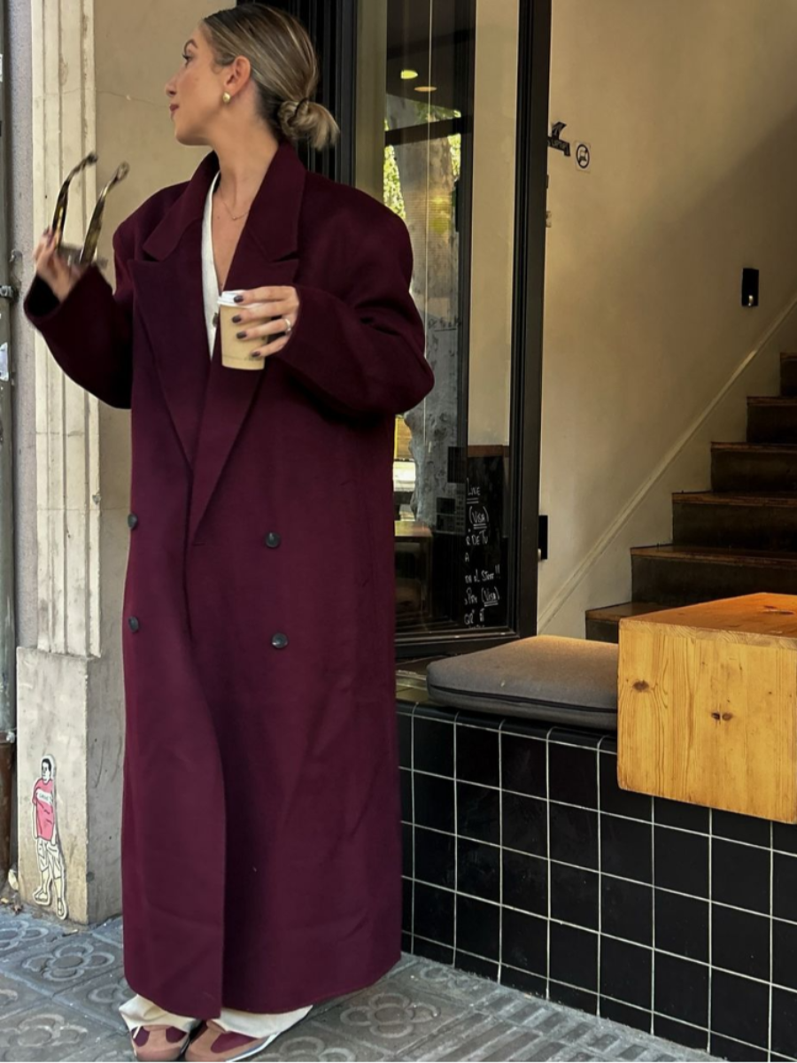 R&B | Eleganter Wollmantel in Bordeauxrot