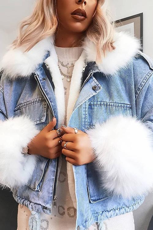 R&B | MODACHIC Jeansjacke mit Pelzbesatz