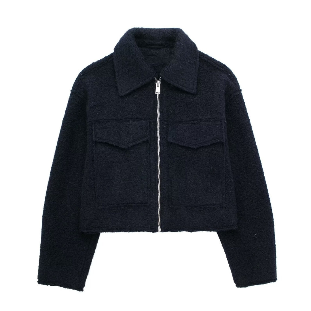 R&B | Kurze Wolljacke Scharfer Kragen Strukturiert und Warm