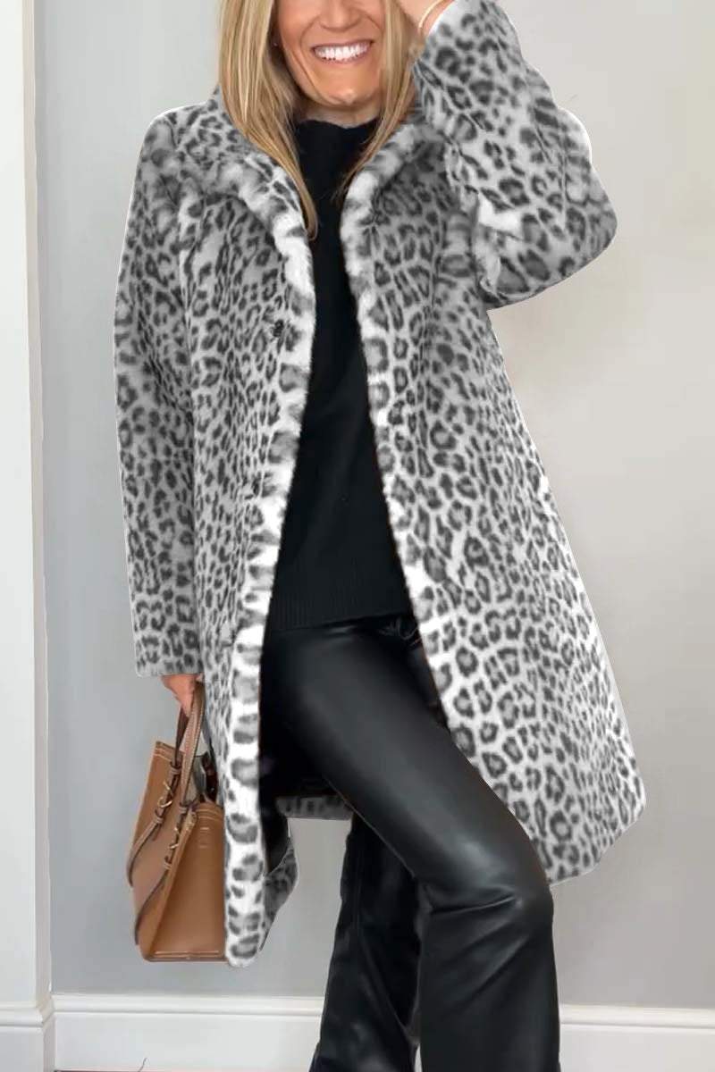 R&B | Damen S Winter Kunstpelz-Mantel Mit Leopardenmuster Revers | Ideal Für Den Winter