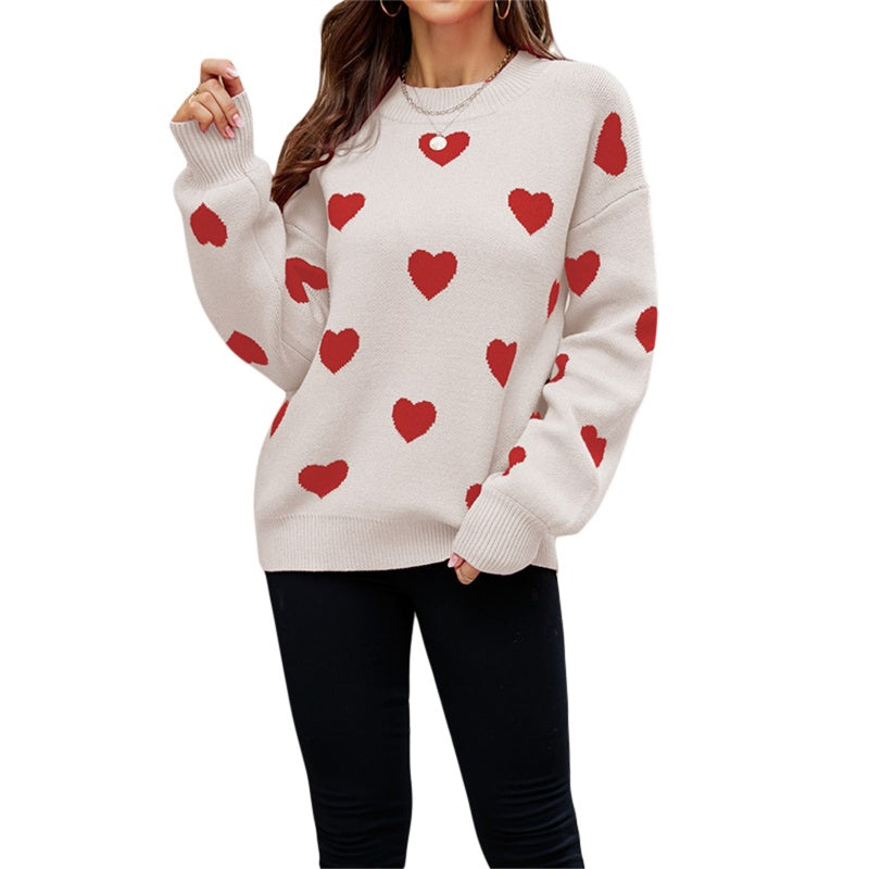 Damen kuscheliger Strickpullover mit Herzmotiv R&B