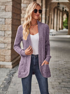 R&B | Damen Gerippter Offener Vorderseite Strickjacke Lange Ärmeln Lässig Strickpullover mit Taschen