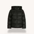 R&B | Damen Schwarze Kapuzen-Puffermantel Winter Polyester Jacke