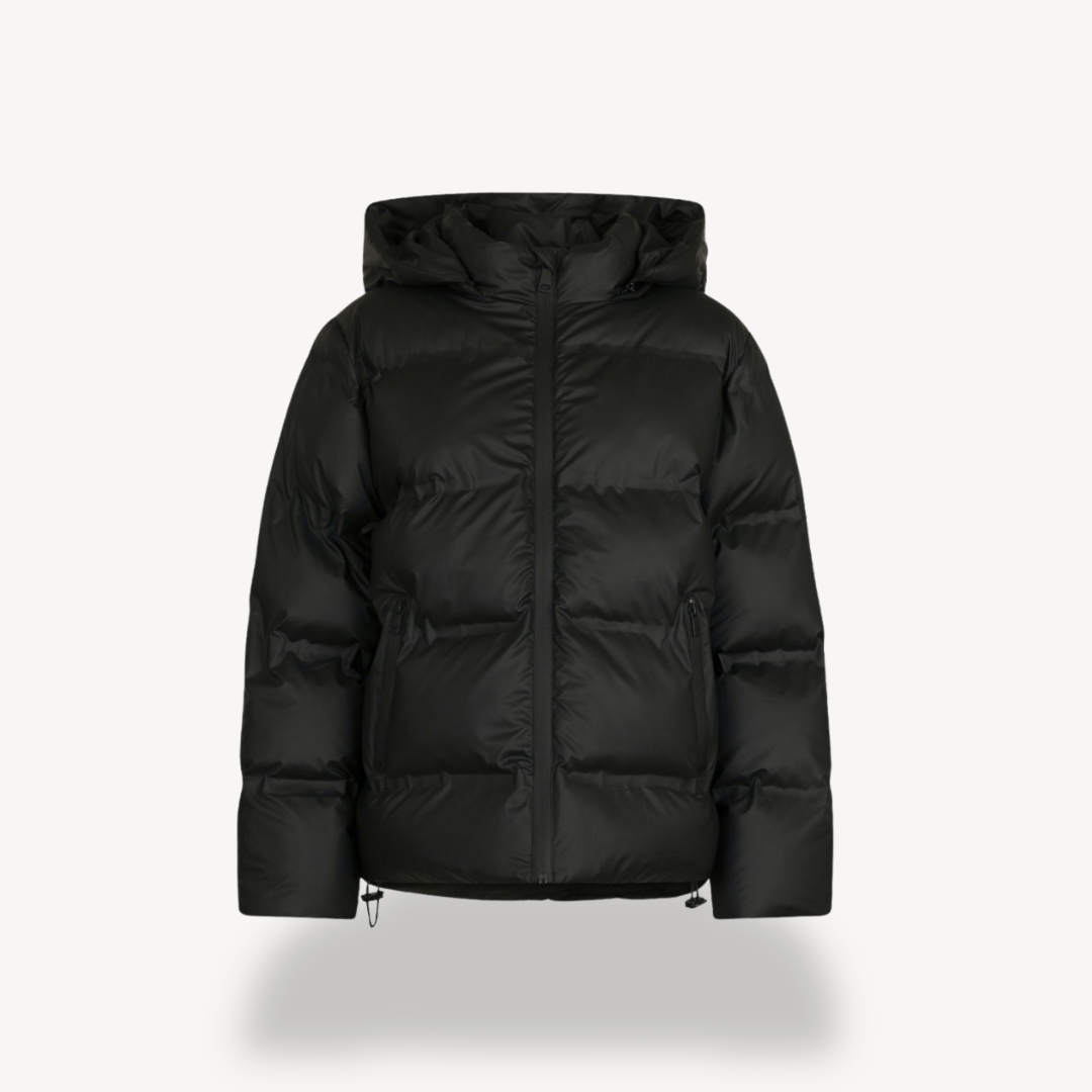 R&B | Damen Schwarze Kapuzen-Puffermantel Winter Polyester Jacke