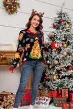 R&B | Lässiger Rundhals Pullover mit besticktem Weihnachtsbaum