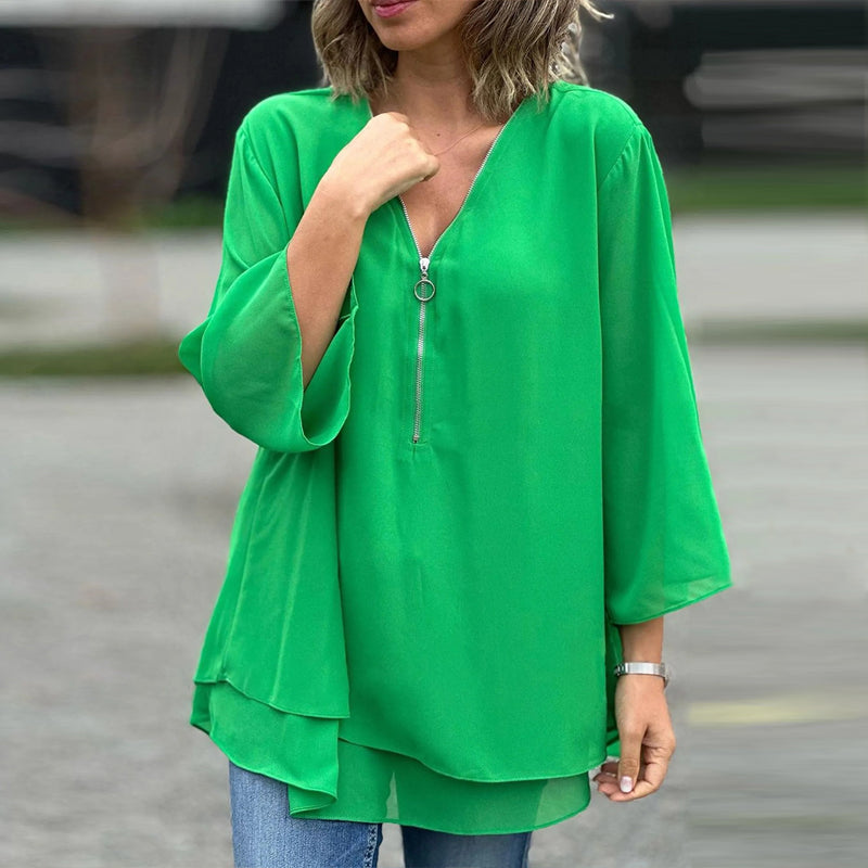 R&B | Chiffon Reißverschluss Top mit V-Ausschnitt