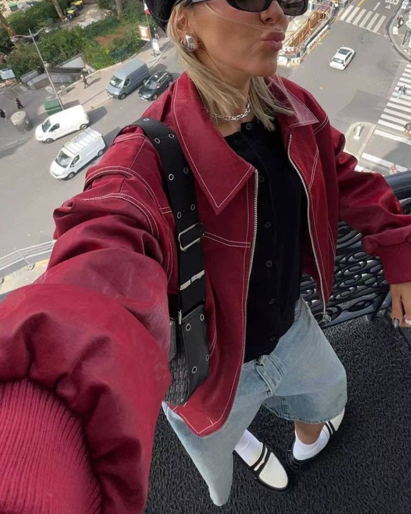 R&B | Übergroße Genähte Lederjacke