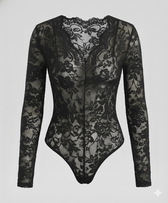 Damen Spitzenbody Langarm V-Ausschnitt | R&B