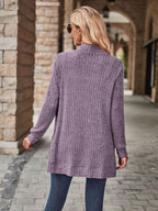 R&B | Damen Gerippter Offener Vorderseite Strickjacke Lange Ärmeln Lässig Strickpullover mit Taschen