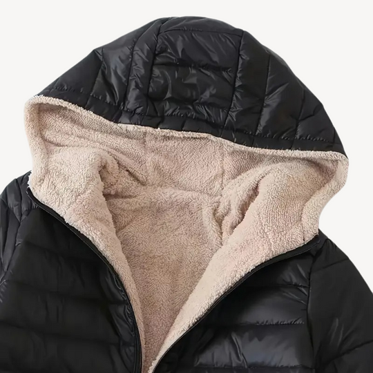 R&B | Damen Kapuzen-Puffermantel mit Sherpa-Futter