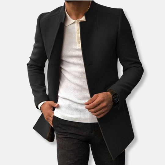 R&B | Slim Fit Wollmischung Kragenlos Einreiher Hüftlänge