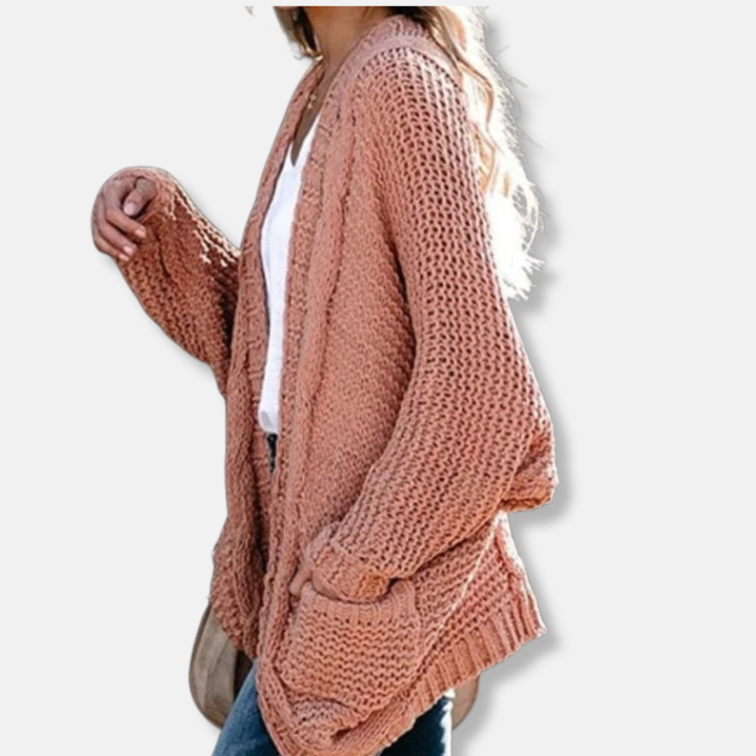 R&B | Woll Übergroßer Cardigan Gerippter Offener Fronttaschen Cardigan