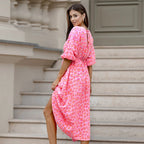 Damen Sommerkleid V-Ausschnitt Print