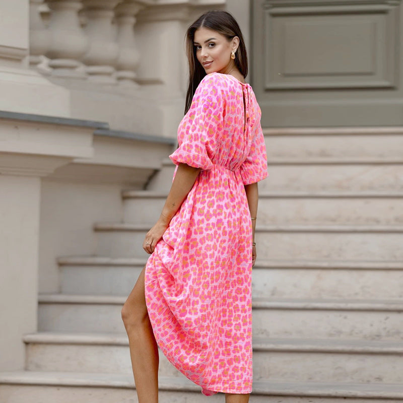 Damen Sommerkleid V-Ausschnitt Print