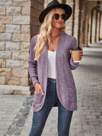 R&B | Damen Gerippter Offener Vorderseite Strickjacke Lange Ärmeln Lässig Strickpullover mit Taschen