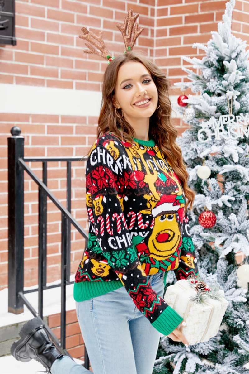 R&B | Weihnachts Cartoon Rentier Strickpullover