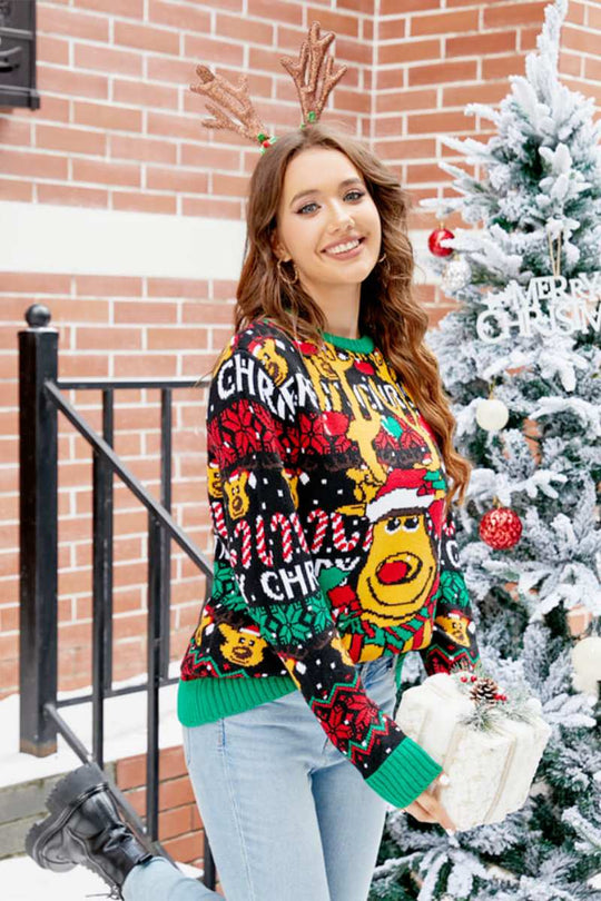 R&B | Weihnachts Cartoon Rentier Strickpullover