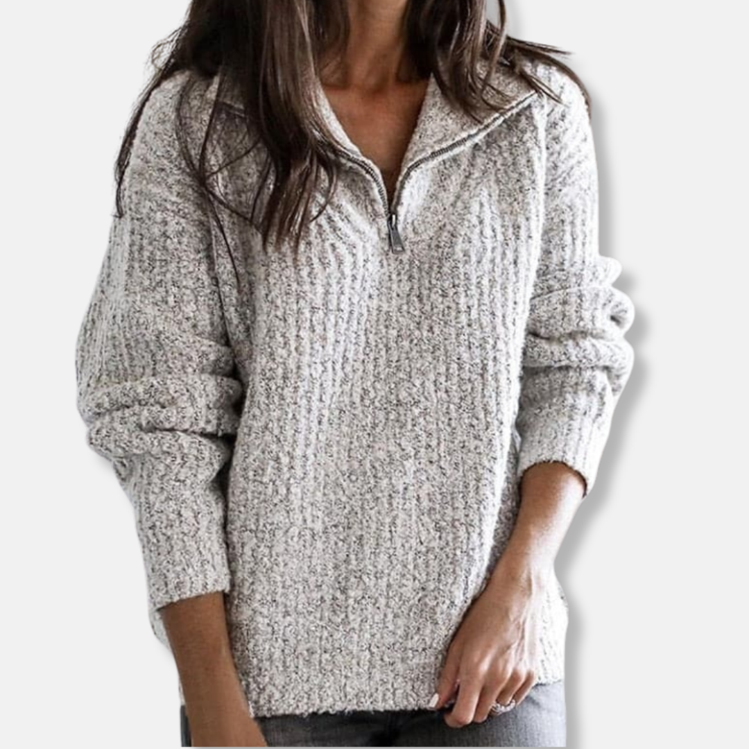 R&B | Geripptes Halb-Reißverschluss-Kragenpullover Solider Lässiger Schnitt Pullover