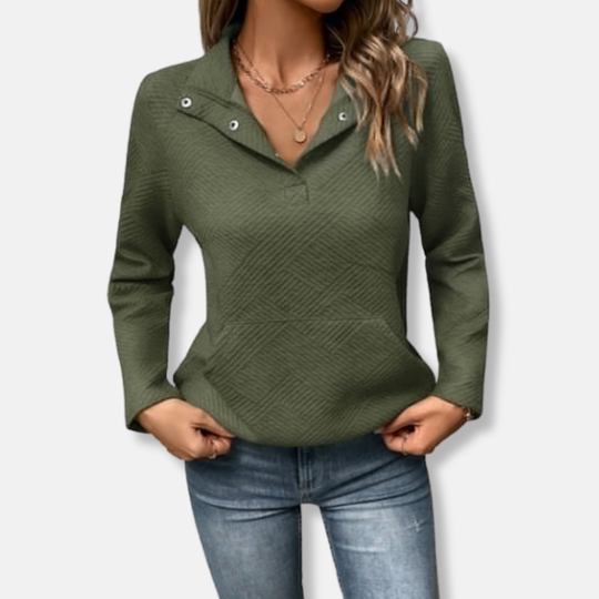 R&B | Baumwolle Gestepptes Sweatshirt Lässiger Schnitt mit Kragenpullover