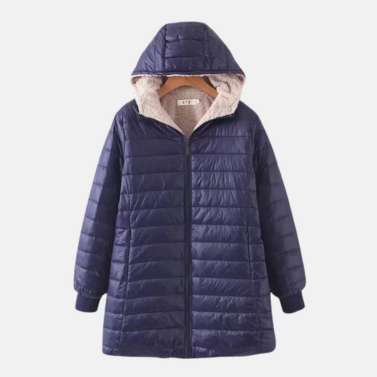 R&B | Steppjacke - Mittellang - Lockere Passform - Fleece-Futter - Kapuze