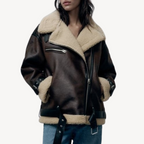 R&B | Damen Faux Shearling Pilotenjacke Braun
