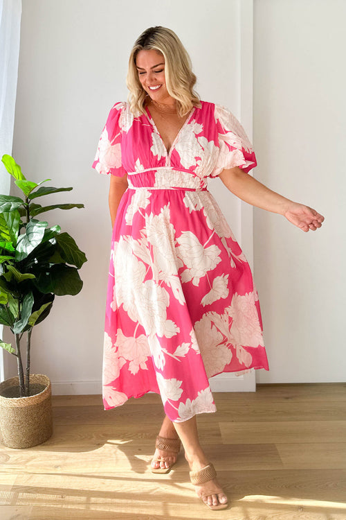 R&B | Real Love Print Puffärmel Maxi Kleid