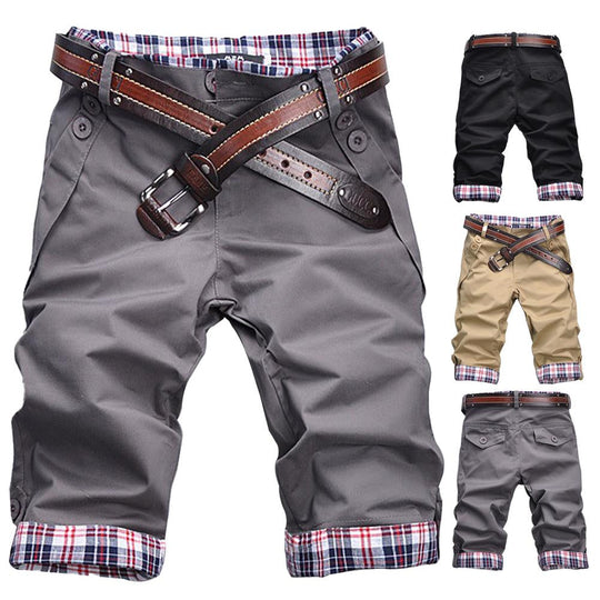 R&B – Hochwertige Shorts mit Gürtel und Karomuster