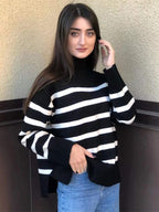 R&B | Wunderschöner Pullover mit Breiten Streifen und Stehkragen