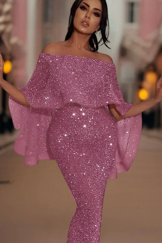 R&B | Off-Shoulder Glitzer Maxi Kleid