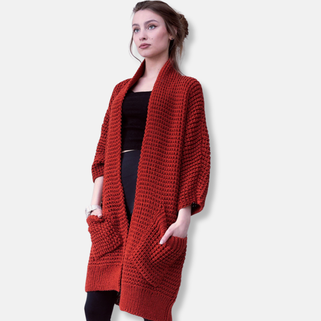 R&B | Mantel Aus Strick Oversized Fit Offene Front Patten Taschen Gerippte Kanten