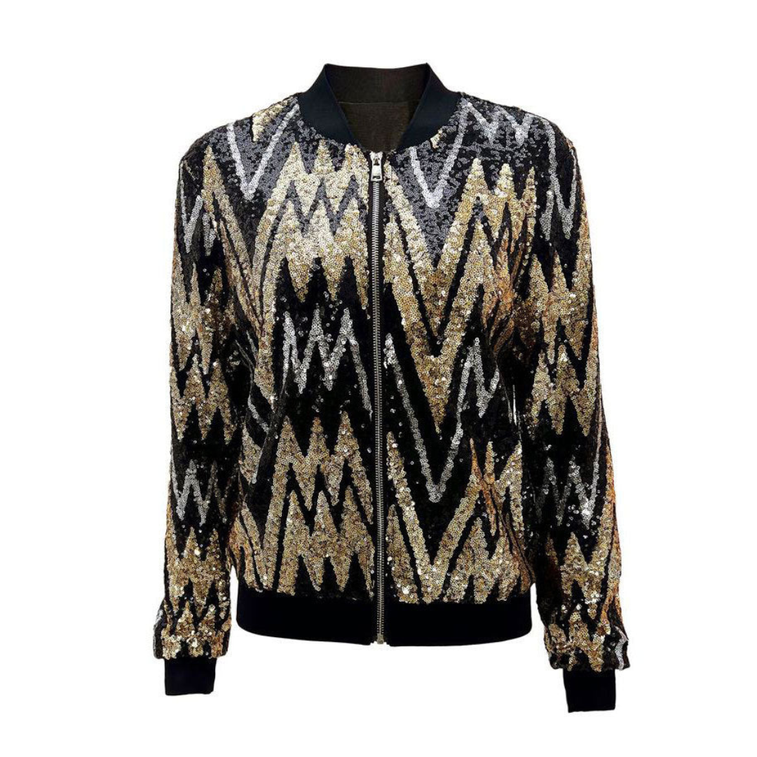 R&B | Pailletten Reißverschluss Jacke - Langarm