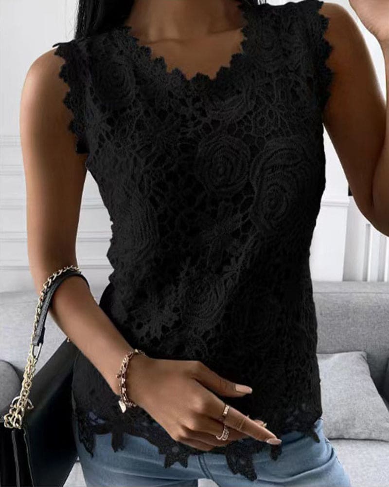 R&B | Elegante Bluse in Einer Einfarbigen Farbe mit Spitze