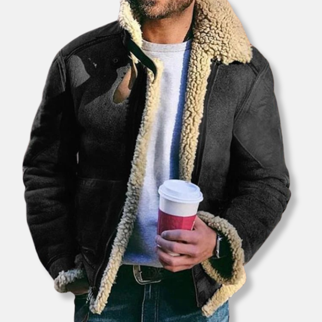 R&B | Wildleder Aviatorjacke mit Schaffell Gefütterte Kragenjacke