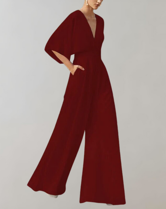 R&B Damen Jumpsuit mit V-Ausschnitt und weitem Bein