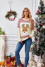 R&B | Weihnachtlicher Rundhals bestickter Strickpullover