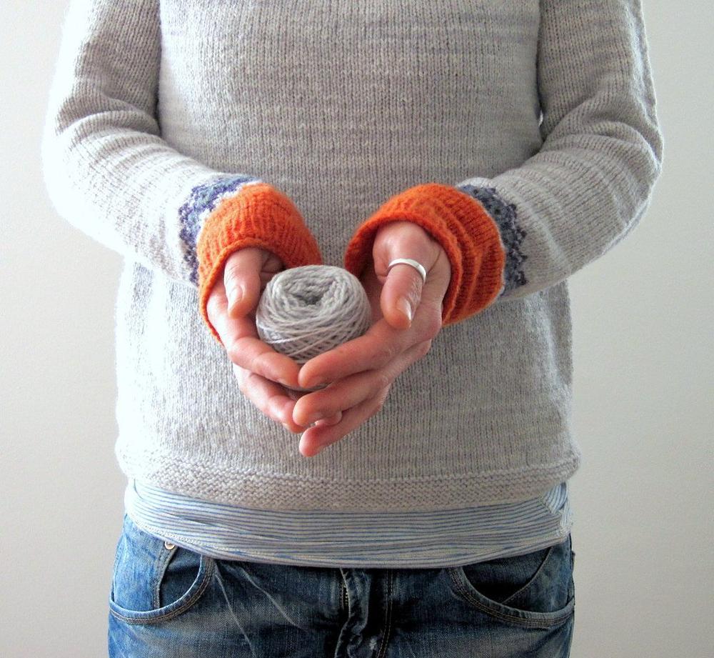 R&B | Grau Strickpullover mit Farbenfrohem Muster Wollmischung Warm und Bequem