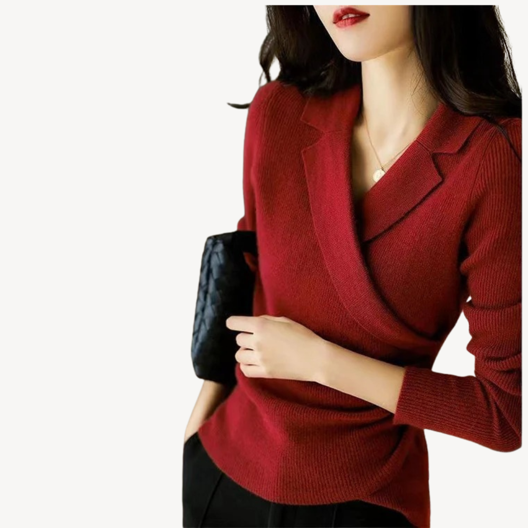 R&B | Damen Strick-Wickel V-Ausschnitt Pullover