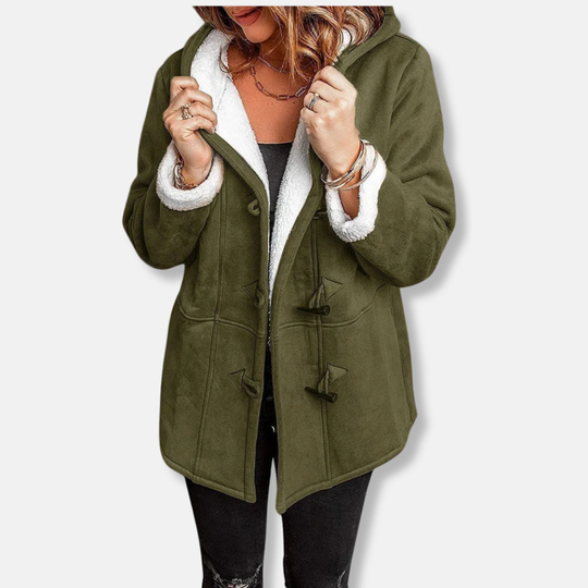 R&B | Fleecejacke - Relaxed Fit - Kapuze - Plüschfutter - Mittellang - Toggle-Verschluss