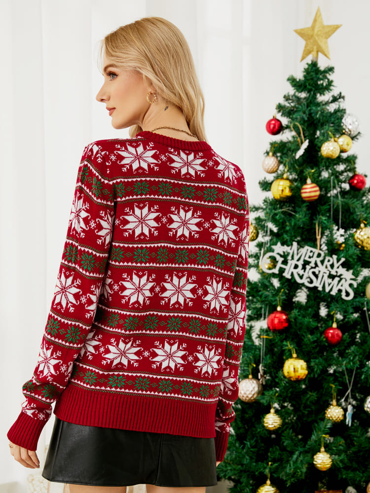 R&B | Weihnachts Freizeit Schneeflocken Bestickter Strickpullover