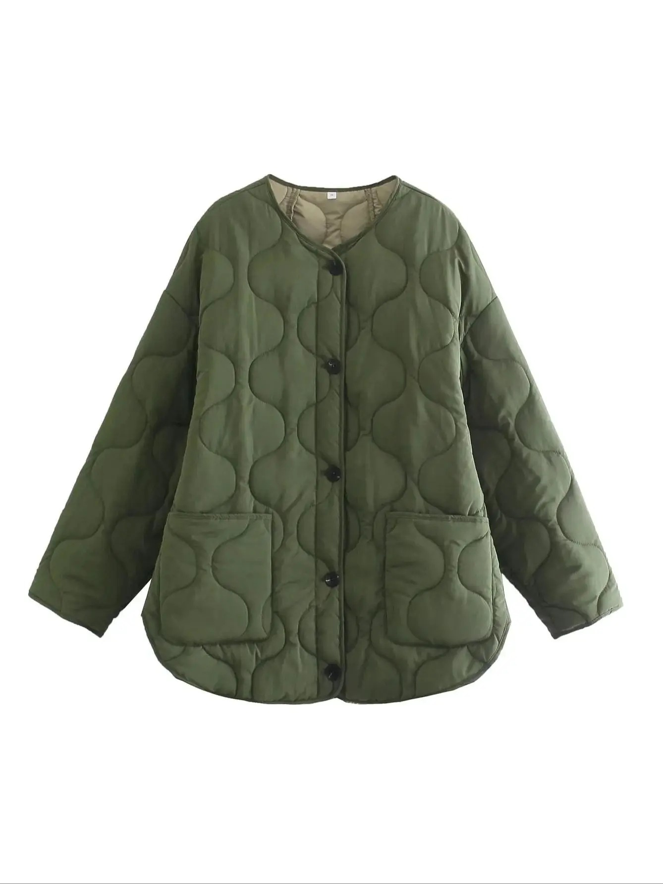 R&B | Trendy Olivgrüner Übergroßer Gestepptes Jacke für einen Stilvollen Look Ideal für Herbst/Winter